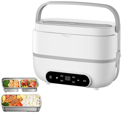 HLGKBY Lunch Box con Riscaldamento Elettrico a Doppio Strato, scaldavivande Portatile con scaldavivande Elettrico da 200 W, Contenitore per Alimenti Rimovibile in Acciaio Inossidabile da 1,1 Litri