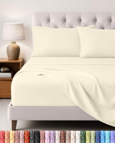 Utopia Bedding 4-Delat Sänglakanset 135x190 - Enkel Skötsel Mjukt Borstat Mikrofibertyg - Platt Lakan, Dra-på-lakan Med 2 Örngott 50x75, Elfenben