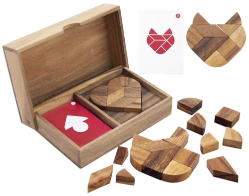 Engelhart – 350101 – Dubbelt Tangram i trä form hjärta – Ekologiskt pussel – Spel för 1–2 spelare – Från 4 år