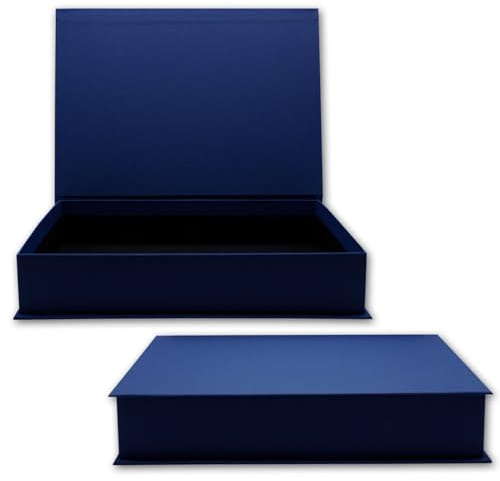 NEUSER PAPIER Geschenkbox mit Klappdeckel - 1 Stück - DIN A4 - Dunkelblau bezogen - innen schwarz kaschiert - 334 x 242 x 65 mm - Aufbewahrungsschachtel