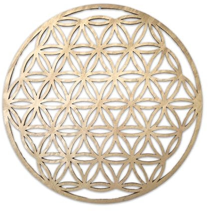 Pet-Jos Gold Blume des Lebens 40 cm Gold Wanddeko Baum Wanddekoration FLowe of Life Wooden Wall Decoration Wall Art Geometrische Ornamente Minimalistische Wandkunst Hängende Dekoration