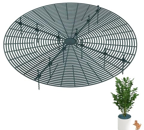 Blumentopfschutz,Tianher 2 Pcs Großes Schneidbare Blumentopfgitter mit Tiefen Pfählen,Blumentopf-Abdeckung,Schutz Gegen Katzen, zum Schutz von Kindern, Haustieren,52cm(dunkelgrün)