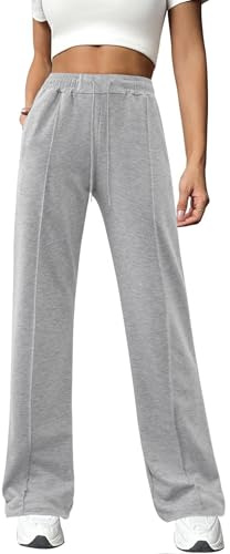 Totatuit Joggingbyxor för kvinnor, bomull, fritidsbyxor, lång öppen botten, yogabyxor, sportbyxor raka ben, byxor med fickor, LJUSGRÅ, M