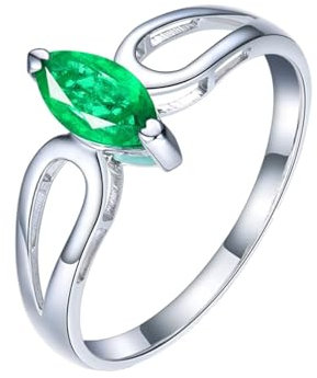 Tolldek Bague en or blanc 18 carats / argent sterling 925 - Bague classique de demande en laboratoire - Créée en émeraude et marquise - Alliances avec moissanite en or 750 - Bijoux en or véritable, Or