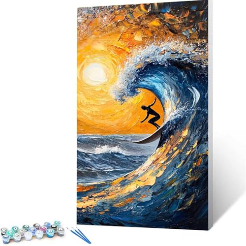 Malen Nach Zahlen Kinder ab 7 8 Jahre Mädchen Surfen Malen Nach Zahlen Erwachsene Malen-Nach-Zahlen Spiele für Erwachsene, Paint by Numbers Geschenke für Frauen Zimmer Deko Abstrakt 100 x 200 cm X/4-4