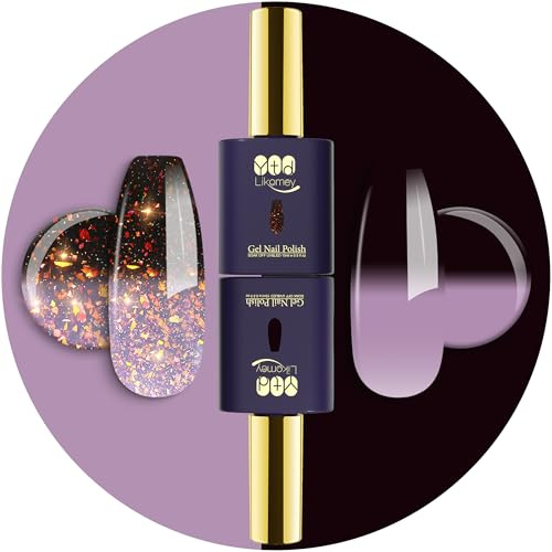 YTD Likomey UV Nagellack Set,2 Pcs 15ml Farbwechsel Thermo Farbgel Reine Farbe und Glitter,Chamäleon Color Change Nagelgel Farbmischung UV LED Gellack-Grau Violett bis Schwarz