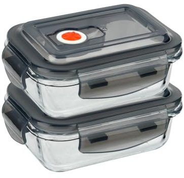 HOMESHOPA Airtight Glass Food Storage Container With Snap Locking Steam Vent Lids, 2 Pack 380ml BPA-Free & Leak Proof Silicone Seal Plastic Clip Lock Lids, Meal Prep Takeaway Lunch Boxes
