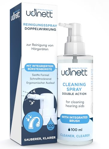Hörgeräte Reinigungsspray 100ml mit Pinsel Udinett für Ohrhörer Bluetooth-Kopfhörer Alkoholfrei Schnelltrocknend Entfernt Schmutz Staub Ohrenschmalz Hygienemittel Otoplastiken Sanfte Reinigung