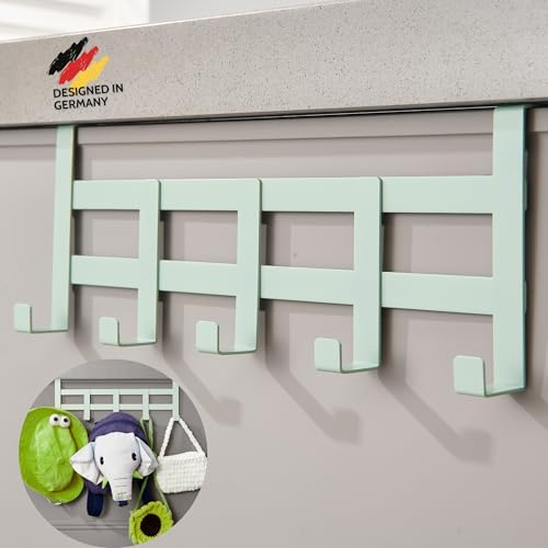 DEKAZIA® Türgarderobe Grün zum Einhängen, Türhakenleiste Kinderzimmer | Garderobenhaken, Kleiderhaken, Türhänger, Türhaken, Jackenhalter, Schrankhaken, bunt