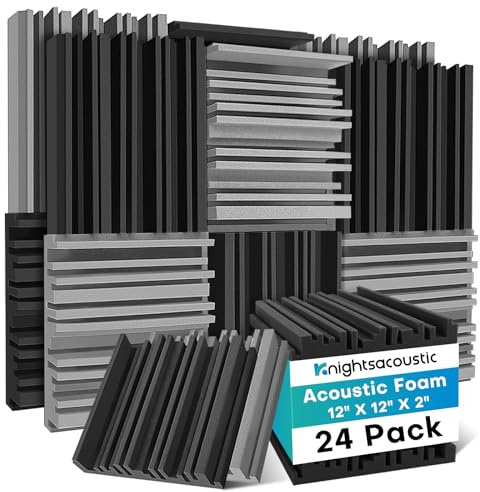 24 Pack Acoustic Foam Panels, 5 X 30 X 30cm /2 X 12 X 12 Sound Proof Foam for Walls, Sound Absorbing Panels Wedge Foam, High Density Fireproof Sound Proofing Panel for Recording Studio, Offices