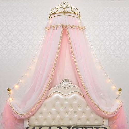 WEKONUMEX Letto a baldacchino Rotondo a Cupola, Tenda da Letto a Corona, baldacchino da Letto(Pink,2.0m (6.6 Feet) Bed)