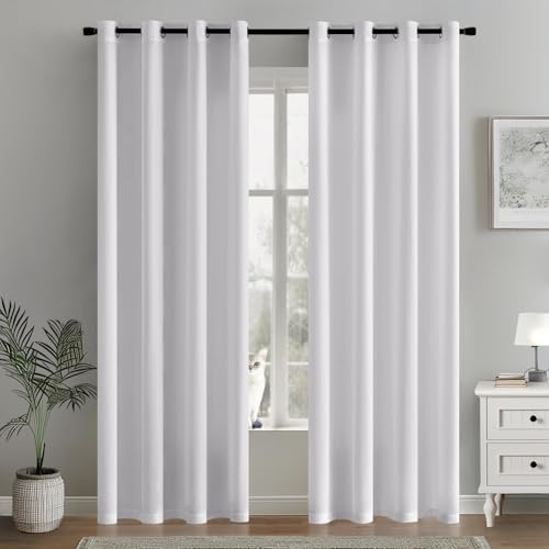 MIULEE Gardinen Voile Vorhänge mit Ösen 2er Weiß 140x240cm | Halbtransparente leichte Voile Vorhänge mit Metall Ösen, lichtdurchlässig, modern für Wohn- und Schlafzimmer