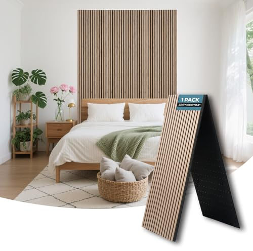AKUMAX Large Wooden Acoustic Panels-Slat Wall Panelling - 3D Wall Panels Cladding - Decorative & Sound Absorbing Acoustic Panels-Fire Retardant & FSC Certified -Pack of 1 Panels -236x60cm(Walnut)