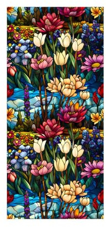 Rutaqian Lámina de vidriera floral para ventana, protección de privacidad, efecto prisma arcoíris 3D, PVC electrostático, fácil instalación, 100 x 45 cm para salas de estar, baños, cocinas, etc. D