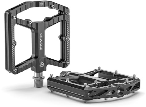 GEWAGE MTB Pedale – CNC Aluminium, großer Trittbereich, rutschfeste 16 Pins, Nadelrollenlager + 638 Kugellager, sandgestrahlt & eloxiert, ideal für Mountainbike & Gravel Bike (Schwarz)