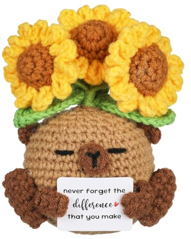 Qyeahkj Positive Crochet Flower Capy Bara Pot Never Forget The Difference That You Make Crochet Bara Emotion Favor Thank You Appreciation Gift for Christmas Women Men Teacher Employee Decor