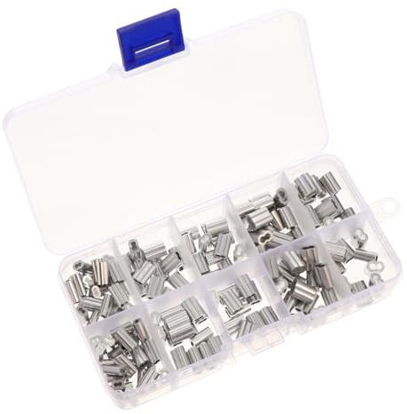 HIAKDOFT 150 pezzi Manicotti in Alluminio Doppia Crimpatrice per Loop Sleeve Kit Connettori per Filo Resistente per in Inox Accessori per Linea da Pesca Utilizzo Esterno e