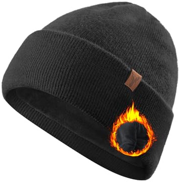 TRENDOUX Beanie Hat Men Women: Merino Wool Double-Layer Winter Wooly Hat with Stretchy Soft Lining, Unisex Thermal Thick Skull Cap, Cozy Knitted Cuffed Beanie for Indoor Outdoor, Running, Gifts