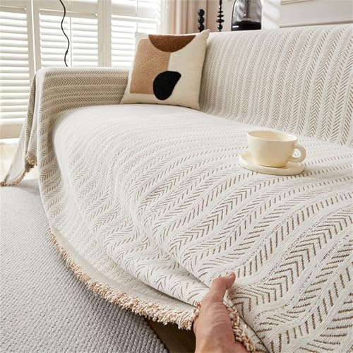 FANSU Sofabezug L Form 1 2 3 4 Sitzer, Retro Sofaüberwurf Decke Ecksofa Universelle Einfach Couch Bezug Sofaschoner Sofa Decken Couch Überwürf Einteiliger Sofabezug (Beige-Camel,180x380cm)