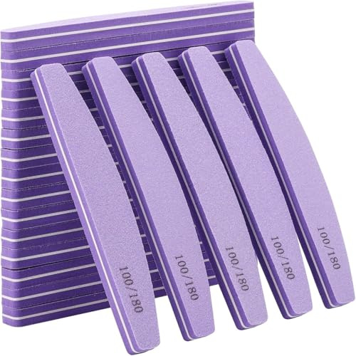 10 Pack Nail Buffer 100/180 Grit Washable Double Sided Nail Sanding Block File for Acrylic Natural Gel Nails, Purple