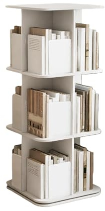 Mqwdxzfes 3-stöckiges Drehbares Bücherregal, 360° Drehbares Regal Ordnungshalter, Modernes Aufbewahrungsregal mit Stabiler Basis, Mehrstöckiges Drehregal für Bücher Spielzeug Büro Wohnzimmer (Weiß)