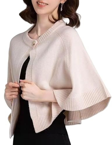 Poncho De Punto Suave con Abertura Frontal para Mujer Cálido con Hombros Descubiertos Ideal para Bodas Novias Damas De Honor Fiestas De Noche Color Beige Talla Única