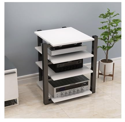 Modernes HiFi-Rack, offener Stereo-Komponentenständer, Holz, AV-Media-Tower, Audio-Video-Regal, 4 Etagen, DVD/CD-Player, Konsolenhalter für Heimkino, TV (weiß)