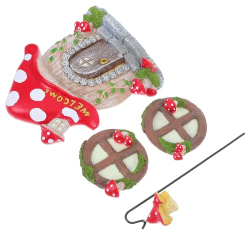Angoily Set de Decoración Colgante para Puerta y Ventana Casas Miniatura de Seta Resina Resistente para Jardín Exterior Efecto Nocturno Luminoso Adorno Micro para Patio y Árbol