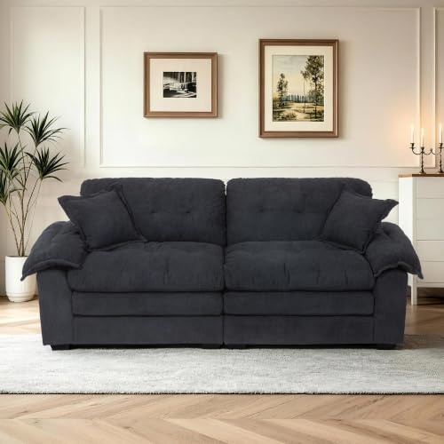 Koaris Modernes 2-Sitzer Sofa, Chenille-Stoff，Schwarz | 2-Sitzer Loveseat Komfortables Kleines Sofa für Wohnzimmer Schlafzimmer Homeoffice，Stabile Konstruktion