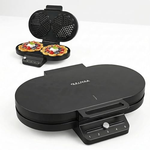Electric Heart-Shaped Waffle Maker: Upgraded Fast Double-Side Heating - Nonstick Double-Plate Baker Make 10 Heart Waffles - 5-Level Browning Control & No-Flip Design &Compact for Families Breakfast