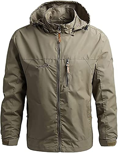 jacket Men Rain Suit Waterproof Motorcycle Cycling Hooded Windproof Rainwear Male Transition Jacket Hiking(Brown,Large)