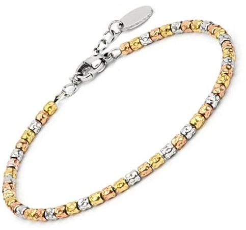 SAGA GIOIELLI Bracciale Unisex Tre Ori in Acciaio con Pepite Martellate, Design Raffinato Donna Uomo Confezionre Regalo (3.5 mm)