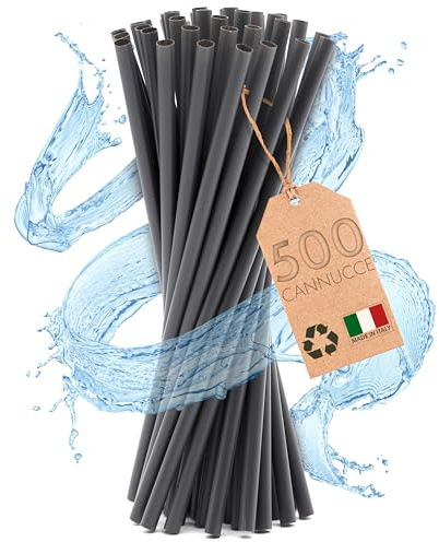 500 cannucce nere in legno naturale - lunghe 21cmx7mm-cannucce in legno naturale, adatte per cocktail, bar e catering.