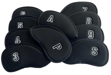 Golf Iron Head Covers Golf Irons Head Covers 10pcs/set With Magic Tape Two Sides Numbers Mesh Headcovers(Black)