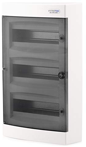 Intratec centralino a vista, IP40 – Scatola di distribuzione per uso interno, centralino con porta trasparente per installazioni in ambienti asciutti, 3 file, 36 moduli, 485 x 287 x 112 mm, bianco