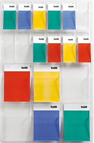 helit H6259602 - Wanddisplay „the clearly“, 12 Taschen 1/3 DIN A4 hoch, 6 Taschen DIN A4, glasklar