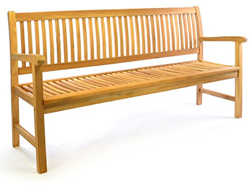 Divero 3-Sitzer Gartenbank Teakholz unbehandelt 180x60x90cm braun Milano | Naturbelassenes Premium Teakholz, handgefertigt, 3 Personen, 250kg Belastbarkeit, wetterfest, SVLK-zertifiziert
