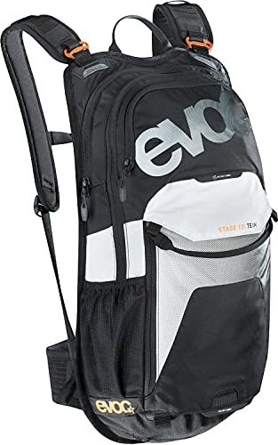 EVOC STAGE 12 TEAM technischer Rucksack für Outdoor-Aktivitäten, Backpack (AIR FLOW CONTACT System, verstellbare Schultergurte, Trekkingrucksack mit Werkzeugfach, Trinkblasenfach), Schwarz / Weiß
