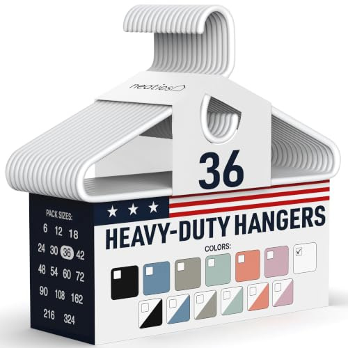 Neaties Heavy Duty Clothes Hangers 36 Pack – Made in The USA – 8lb Capacity Plastic Hangers for Adult Clothing – Durable for Pants, Coats, Jackets, or Jeans – White