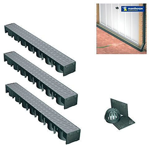 Manthorpe Garage Drainage Channel Pack in Metallic Silver 3 Metres & Accessories