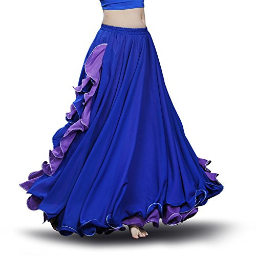 ROYAL SMEELA Bauchtanz Rock Flamenco Rock Bauchtanz Kostüm Damen Bauchtanz röcke Chiffon Schlitz Maxirock Doppelt Schicht Rüschen Big Swing Rock Zigeuner bauchtänzerin röcke Sexy Bauchtanz Kostum