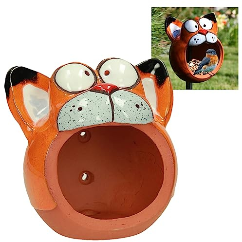 Midene Gartenstecker Keramik Handgefertigt - Gartendeko für Draußen Wetterfest - Garten Deko Keramik - Gartenfiguren & Gartenstatuen - Vogelfutterhaus GKR111