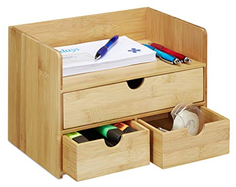 Relaxdays Organizer, Bambus Briefablage, Schubladen für Büro Utensilien, Ordnungssystem Schreibtisch, Natur, H x B x T: ca. 21 x 30 x 20 cm, Hellbraun