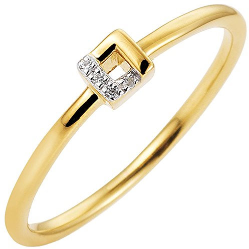 Jobo Damen-Ring schmal aus 14 Karat 585 Gold Bicolor mit 4 Diamanten Größe 56