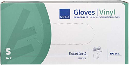 ABENA Stretch Vinyl Disposable Gloves, Multi Purpose Vinyl Gloves To Protect Your Hands, Reliable Powder Free Gloves, Disposable Small, Strong & Flexible Medical Grade Gloves, Box of 100 - Small