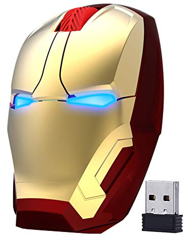 ECOiNVA Kabellose Iron Man Maus, 2,4 GHz, geräuschlos, geräuschlos, Computermaus, LED-Dekor-Licht, Desktop-Laptop, PC-Maus für Windows Mac (Gold)