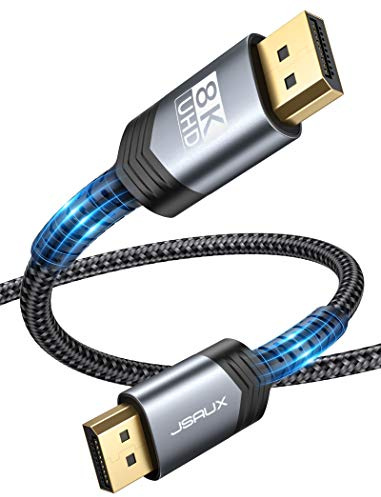 JSAUX 8K DisplayPort Kabel 3M DP 1.4 Kabel [8K@60Hz, 4K@240Hz, 4K@144Hz, 2K@165Hz] DP zu DP Nylon Geflecht Ultra Highspeed DisplayPort Kabel für Laptop PC TV Beamer Spielmonitor-Grau