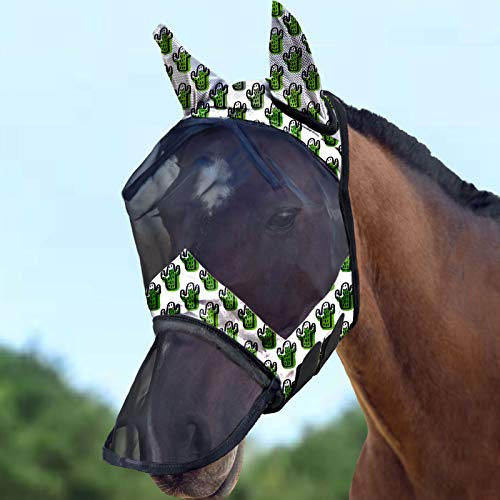 Harrison Howard LumiVista Horse Flugmask Lång näsa med öron UV-skydd för hästgrön kaktus (L; full storlek)