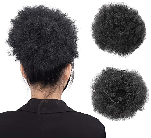 MEIRIYFA Afro Puff Queue de Cheval à Cordon Cheveux Courts Bouclés Synthétiques Extension Afro Hair Bun Updo Hair Afro Chignon Extensions de Cheveux (T01#)