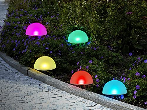 Lot de 5 guirlandes lumineuses solaires au sol en forme de demi-sphère | Lampes solaires modernes pour l'extérieur | Avec piquet et panneau solaire | Diamètre : env. 15 cm (multicolore avec changement